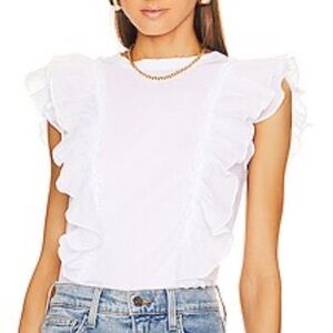 NWOT Veronica Beard Bardot Ruffle Tee in White - S